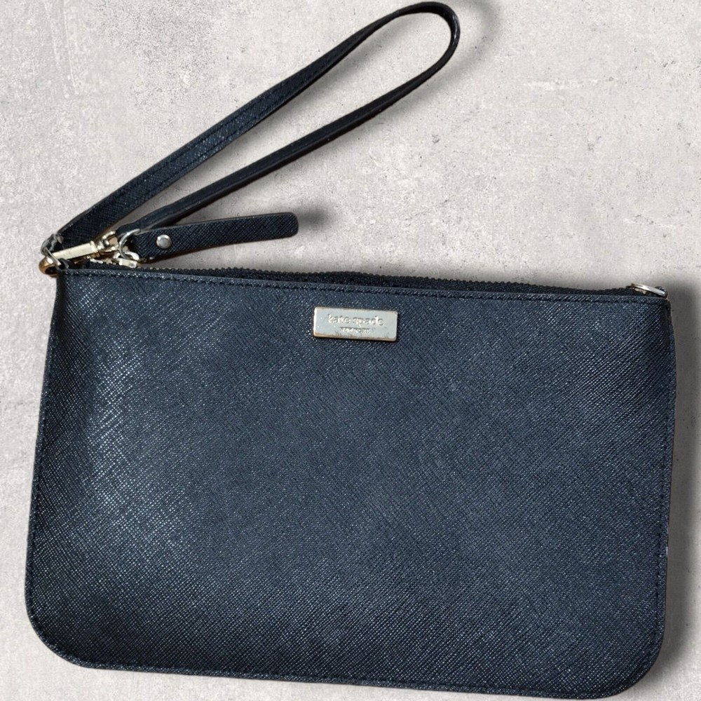 Kate Spade Women's Black Wristlet 8" Wallet Purse Cow Leather